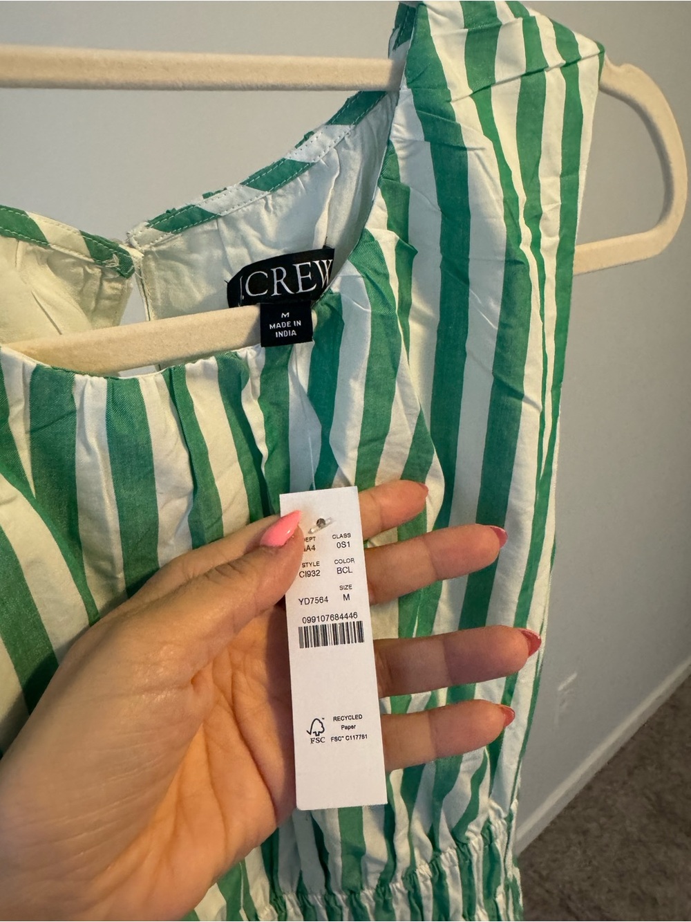 J. Crew Green and White Striped Sleeveless Midi Dress - Picture 5 of 6